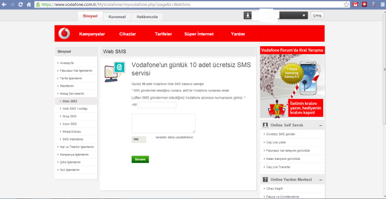 Vodafone’dan Ücretsiz Mesaj Göndermek