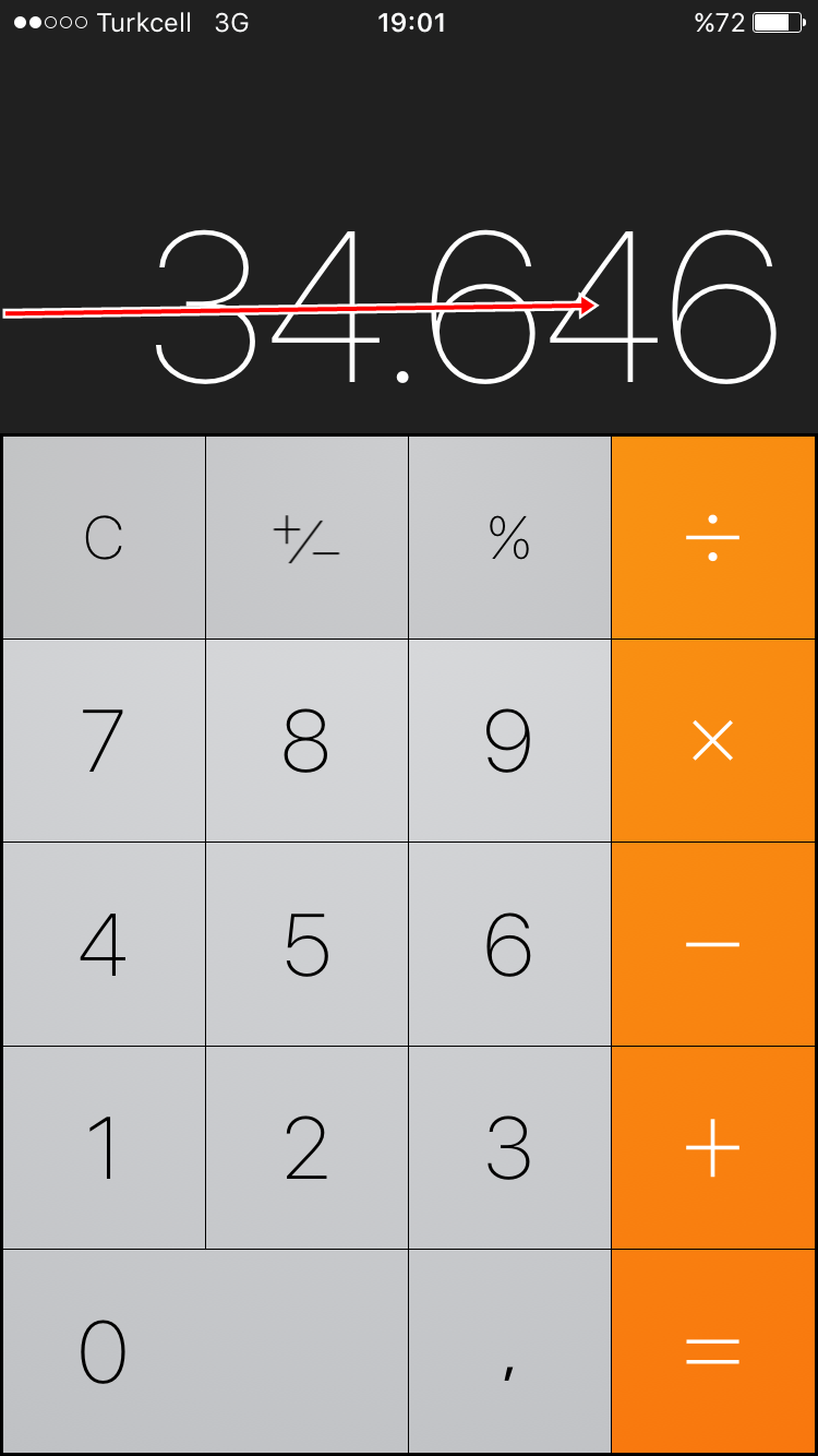 iPhone’da Hesap Makinesi Kullanırken Yanlış Yazılan Rakamları Tek Tek Silme