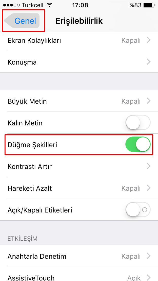iPhone’da Düğme Şekilleri Nasıl Değişir?