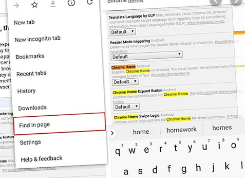 Mobil Chrome İçin Sayfada Bul Seçeneği