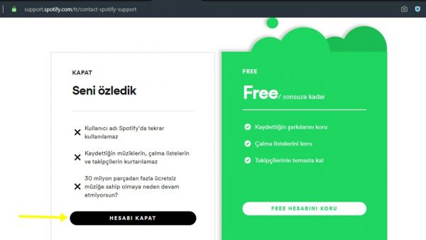 spotify hesabı silme