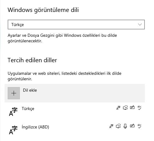 Windows dil ekleme ekranı