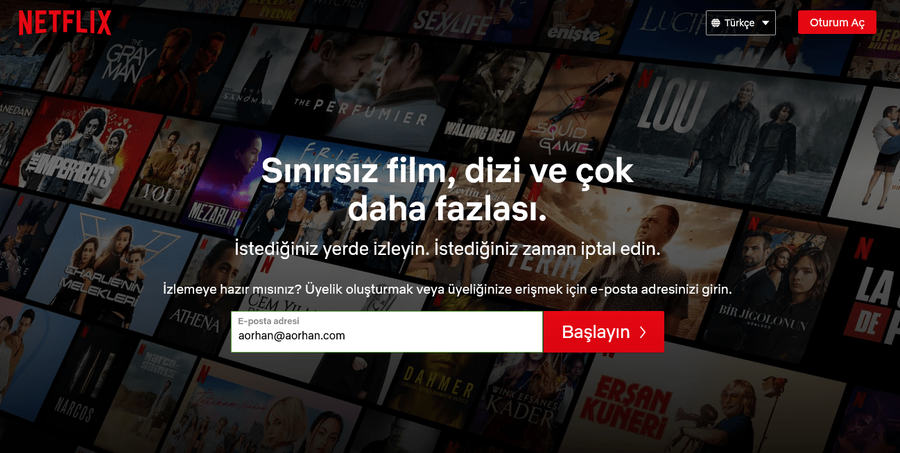 NetFlix üyelik ekranı