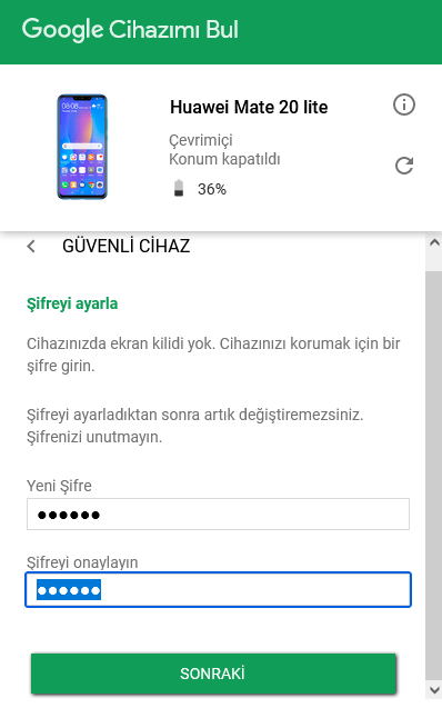 Android ekran şifre sıfırlama